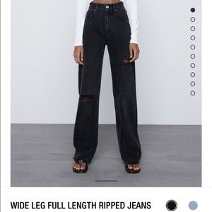 NWT: ZARA Hi-Rise Full Length Ripped Wide Leg Black Jeans Size 4